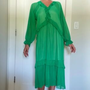 Green Ruffle Midi Chiffon Dress